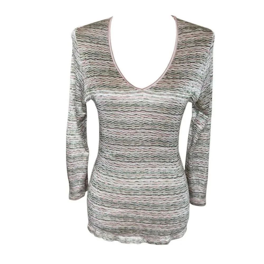 Vintage INC Top Pink & Green Long Sleeve V Neck Size L Y2K, Casual, Chic